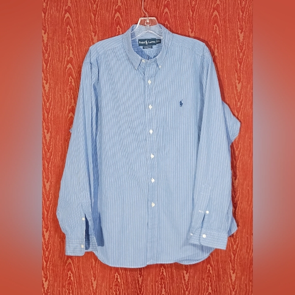 RALPH LAUREN Classic Fit Blue Stripe Long Sleeve Button Blue Embroidered Logo XL